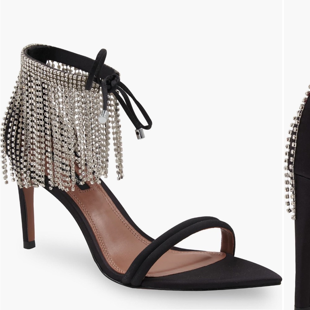 Black and Silver Chain Fringe Heels